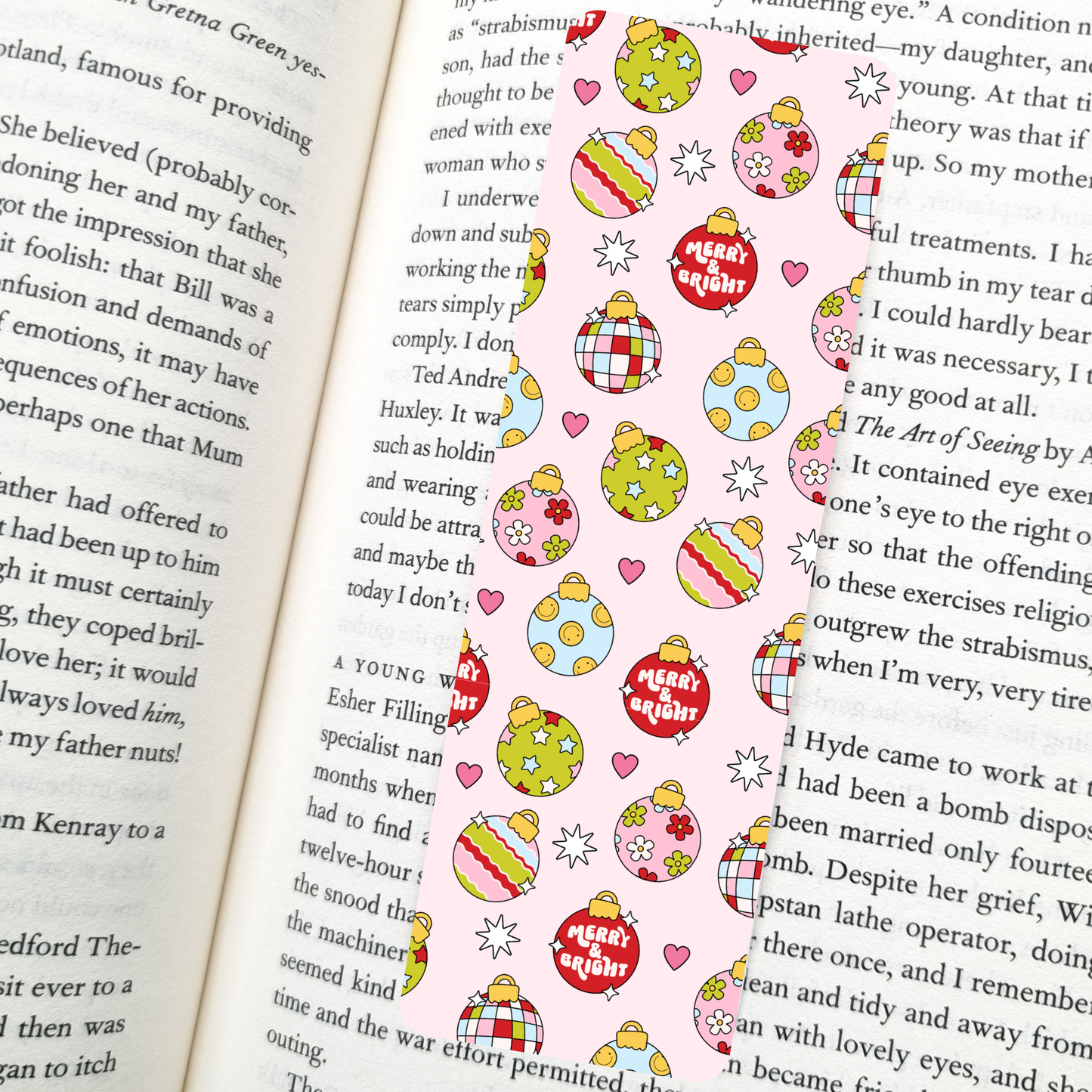 Holiday Baubles Bookmark | Soft Matte Laminated