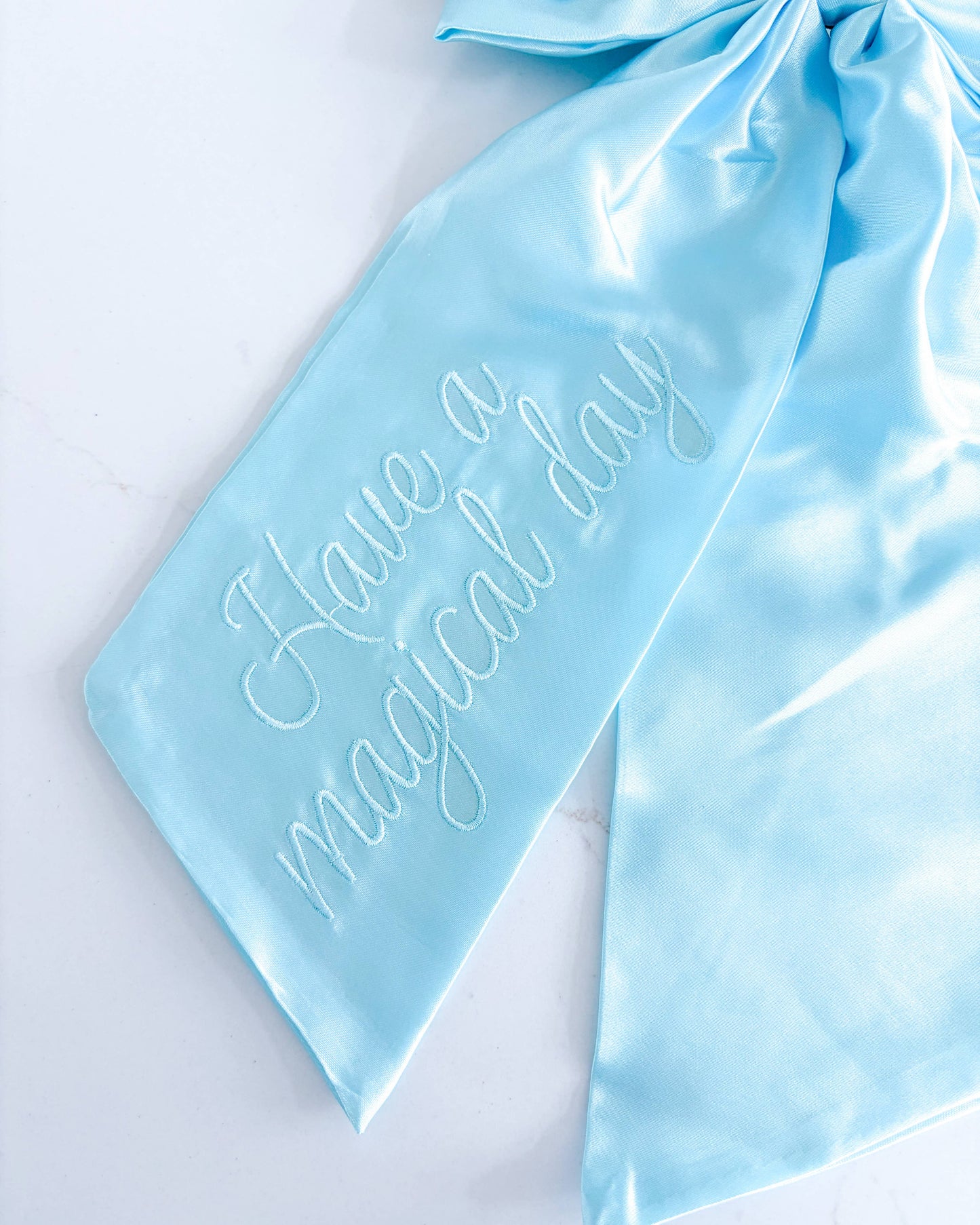 Magical Day Satin Hair Bow Clip | Embroidered Accessory