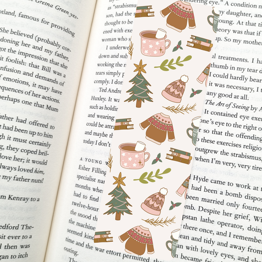 Holiday Sweaters & Cocoa Bookmark | Soft Matte LaminatedÂ