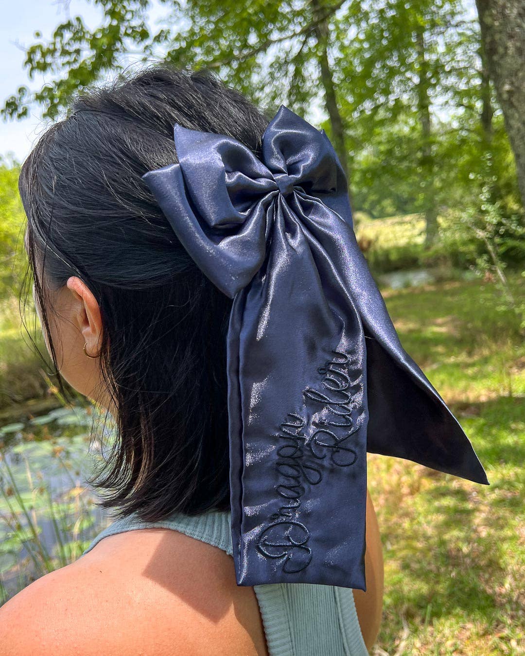 Dragon Rider Hair Bow Clip | Embroidered Satin Bow | Bookish