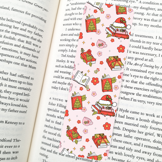 Cozy Bookish Holiday Bookmark | Soft Matte Laminated Â