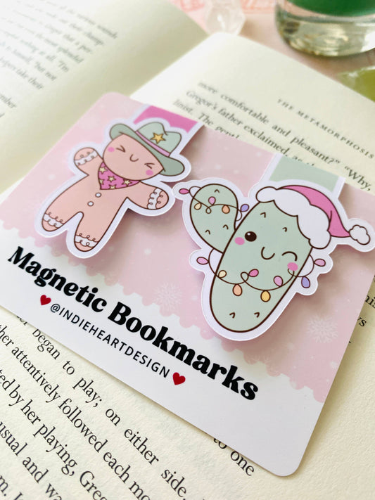 Holiday Magnetic Bookmark Gift Set – Cowboy Gingerbread