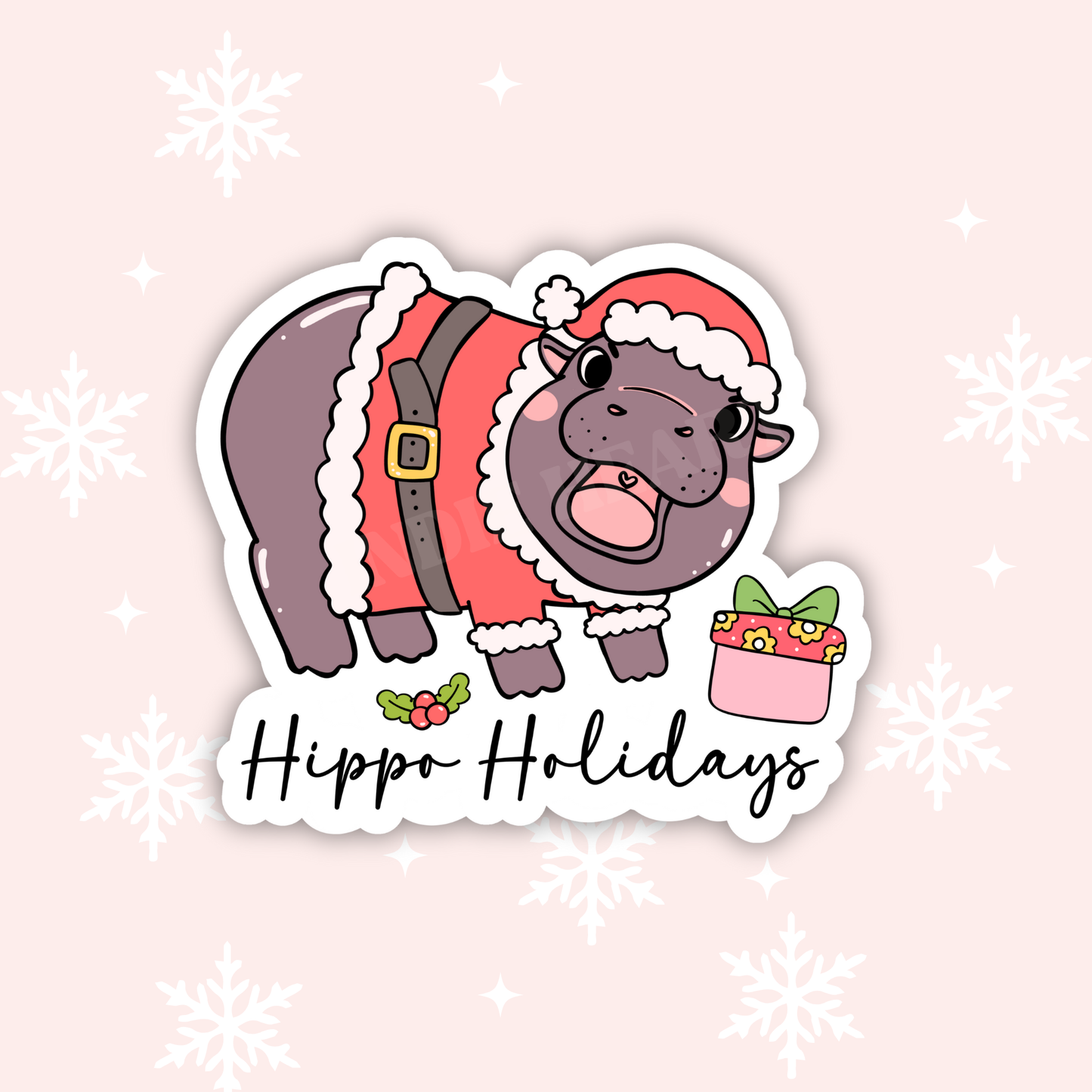 Christmas Pygmy Hippo Sticker