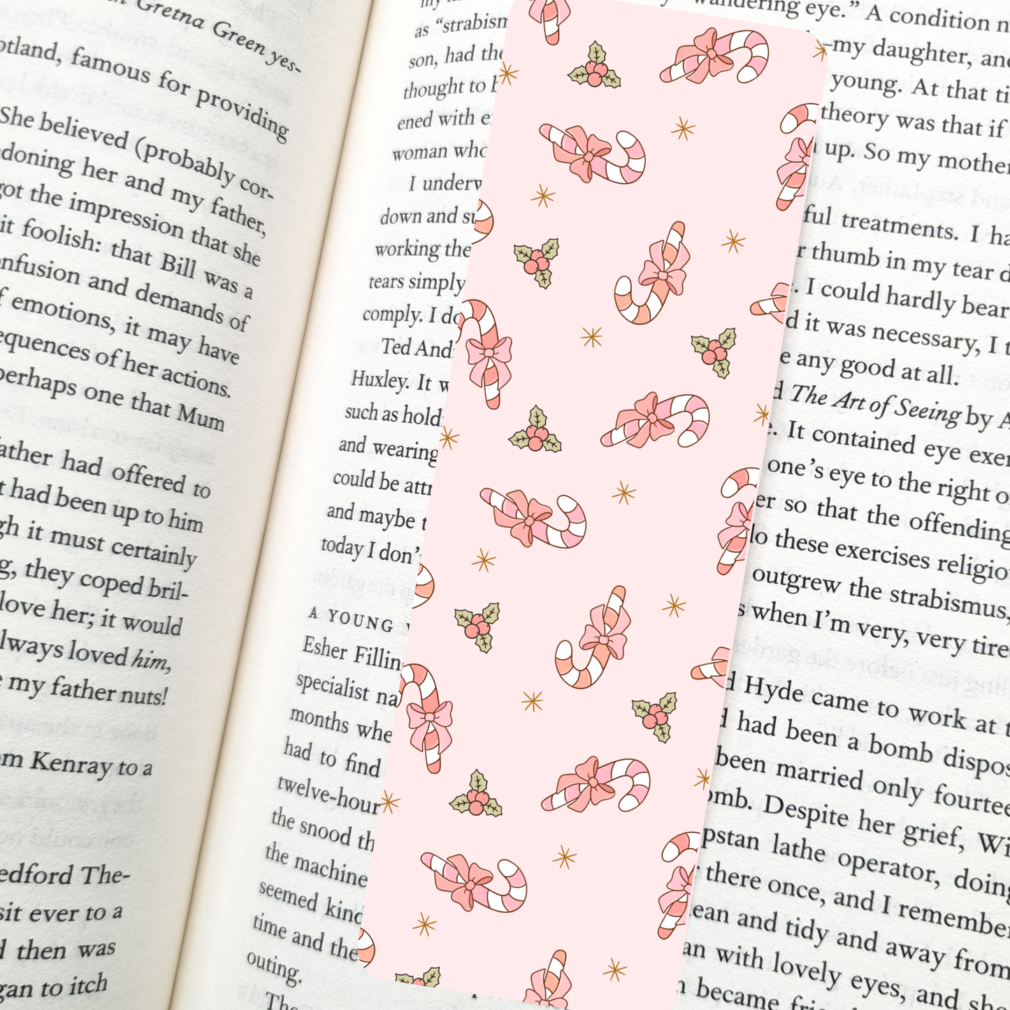 Coquette Candy Canes Bookmark | Soft Matte Laminated
