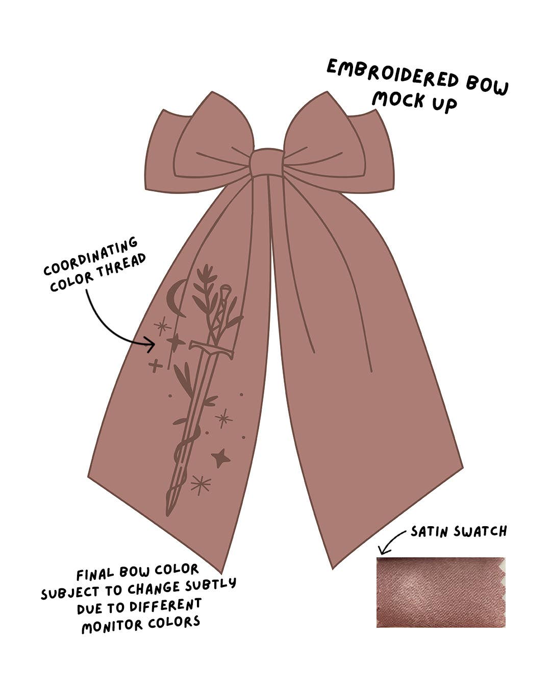 Sword Hair Bow Clip | Embroidered Bookish Satin Bow