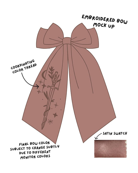 Sword Hair Bow Clip | Embroidered Bookish Satin Bow