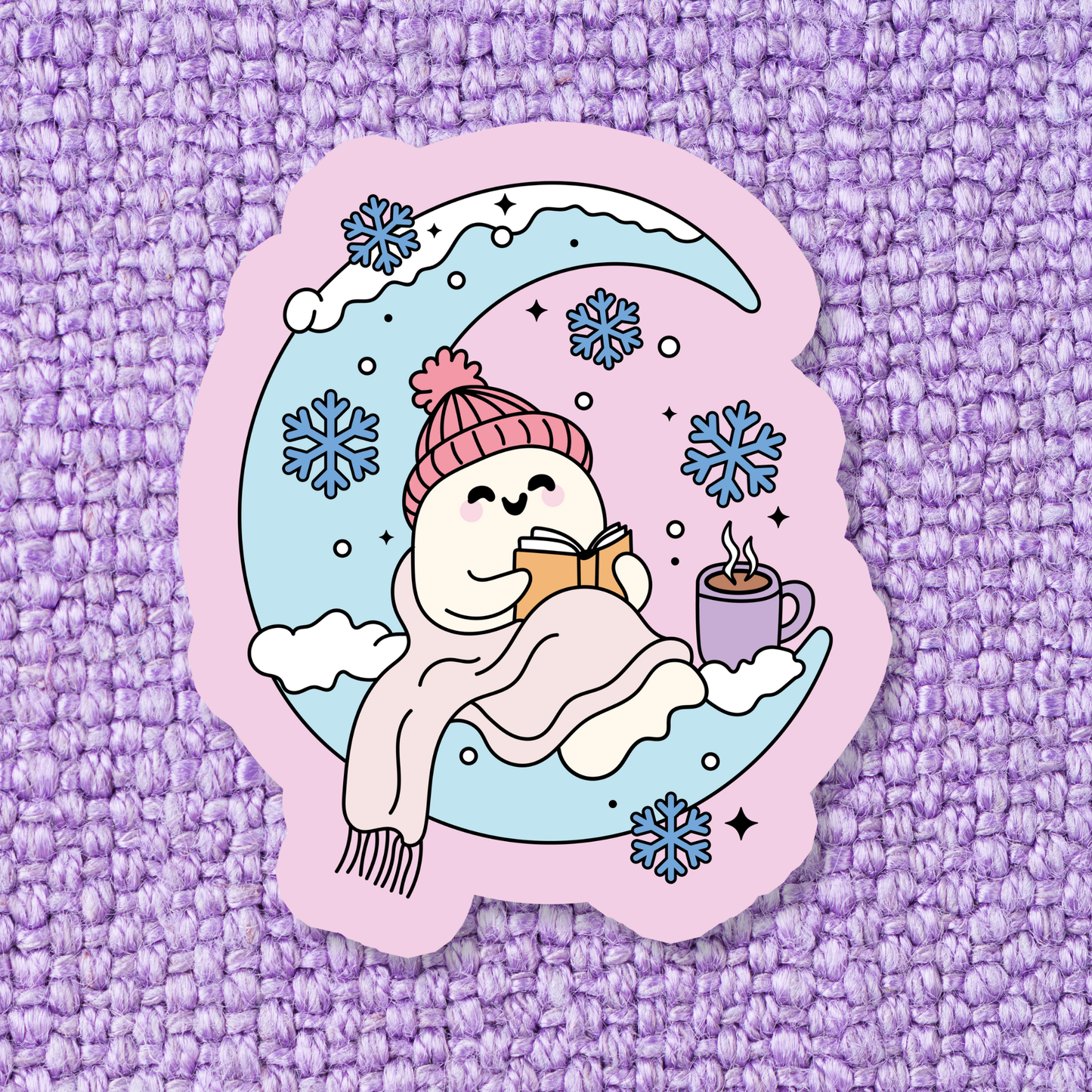 Ghost Reading on the Moon Waterproof Vinyl Sticker