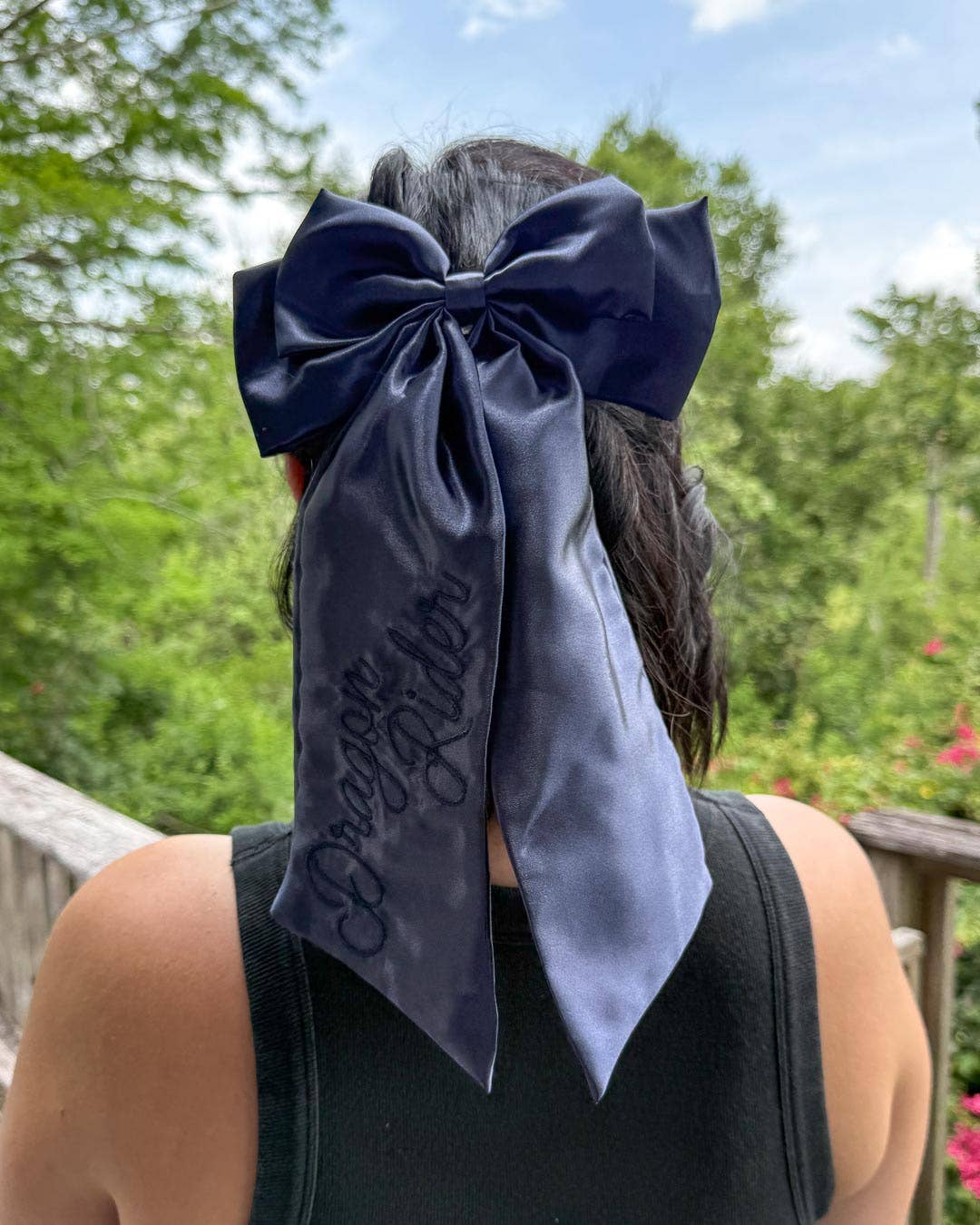 Dragon Rider Hair Bow Clip | Embroidered Satin Bow | Bookish