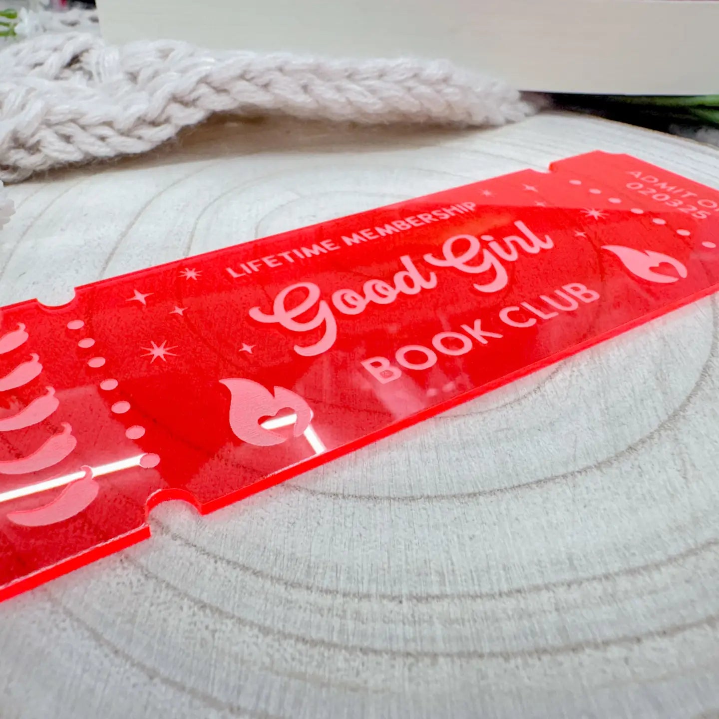 Good Girl Book Club Ticket - Fluorescent Pink Bookmark