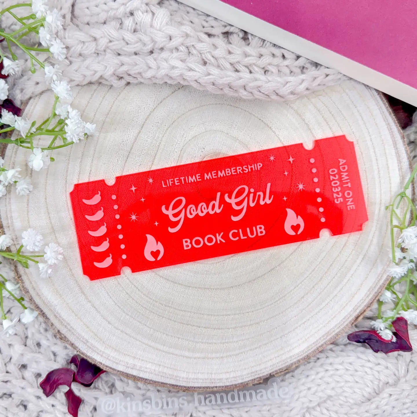 Good Girl Book Club Ticket - Fluorescent Pink Bookmark