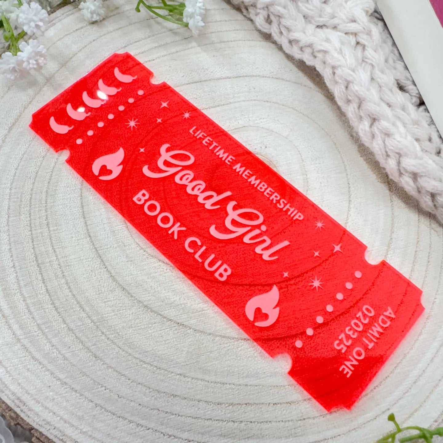 Good Girl Book Club Ticket - Fluorescent Pink Bookmark