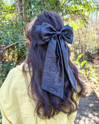 Good Girl Hair Bow Clip | Dark Romance Embroidered Satin Bow