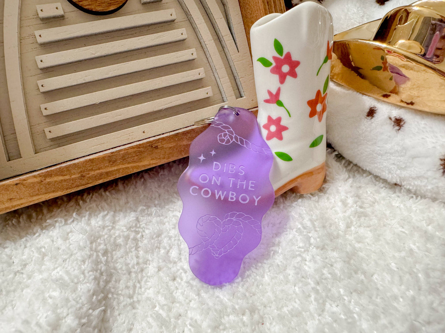 Dibs on the Cowboy - Purple Acrylic Keychain