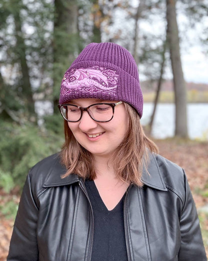 Dragon Embroidered Rib Knit Beanie Hat | Fantasy Clothing