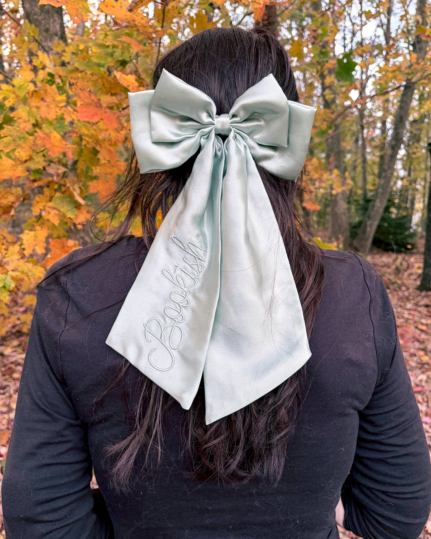 Bookish Hair Bow Clip | Embroidered Satin Bow