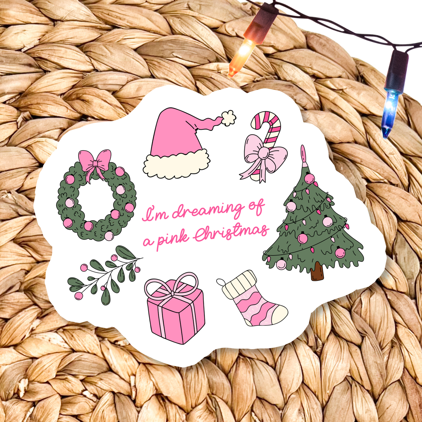 Dreaming of a Pink Christmas Waterproof Vinyl Sticker