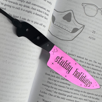 Stabby Holidays (Gothic Font) - Mirrored Knife Bookmark