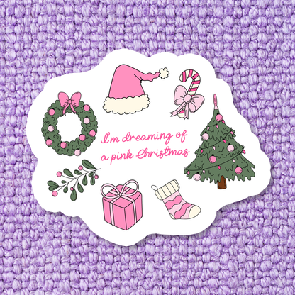 Dreaming of a Pink Christmas Waterproof Vinyl Sticker