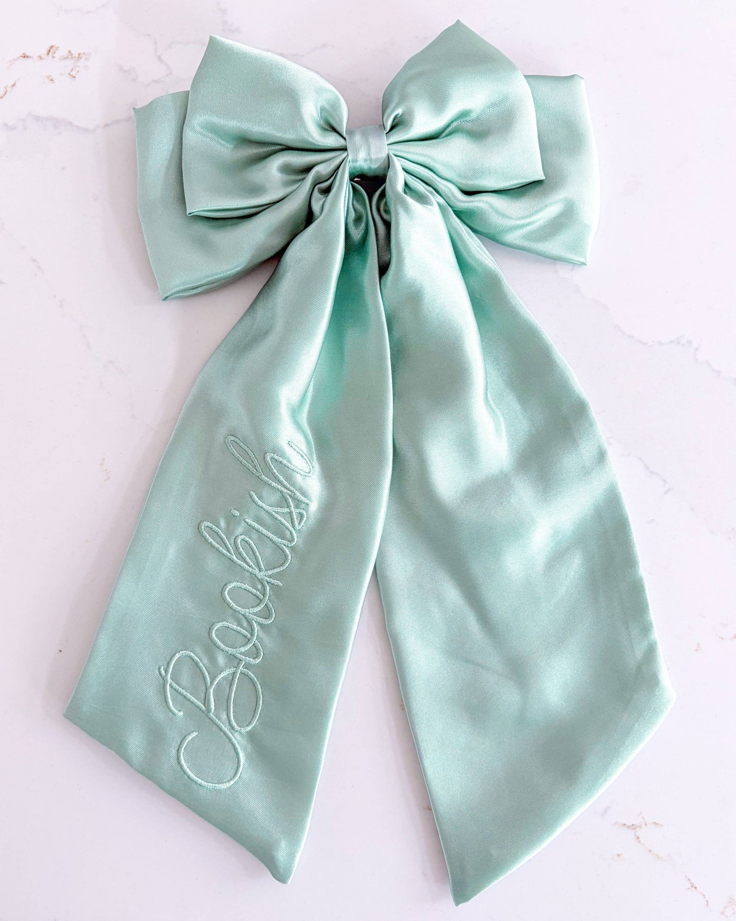 Bookish Hair Bow Clip | Embroidered Satin Bow