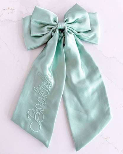 Bookish Hair Bow Clip | Embroidered Satin Bow