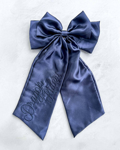 Dragon Rider Hair Bow Clip | Embroidered Satin Bow | Bookish