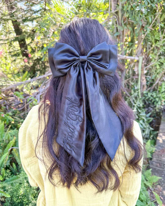 Good Girl Hair Bow Clip | Dark Romance Embroidered Satin Bow