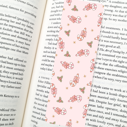 Coquette Candy Canes Bookmark | Soft Matte Laminated 