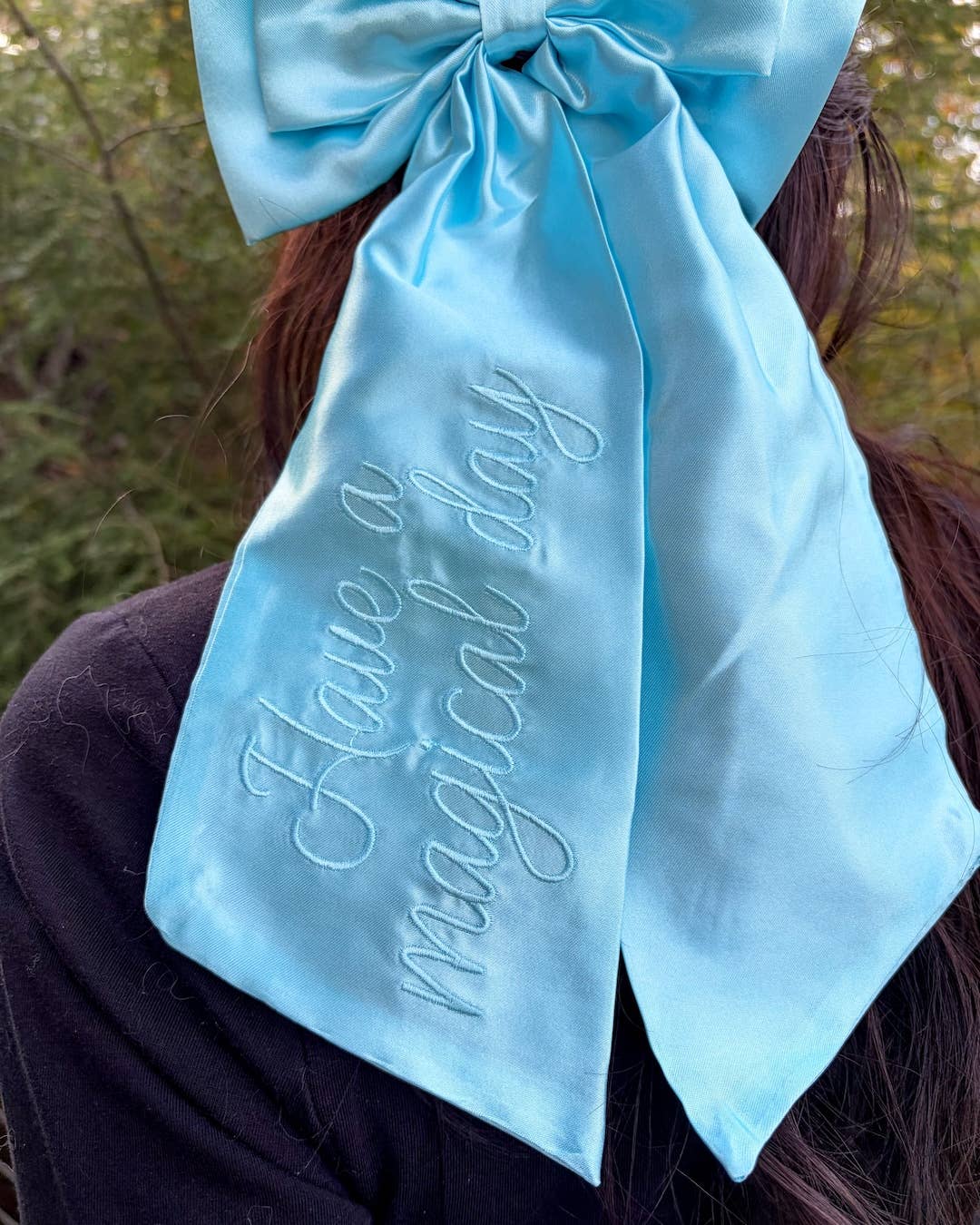 Magical Day Satin Hair Bow Clip | Embroidered Accessory