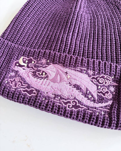 Dragon Embroidered Rib Knit Beanie Hat | Fantasy Clothing