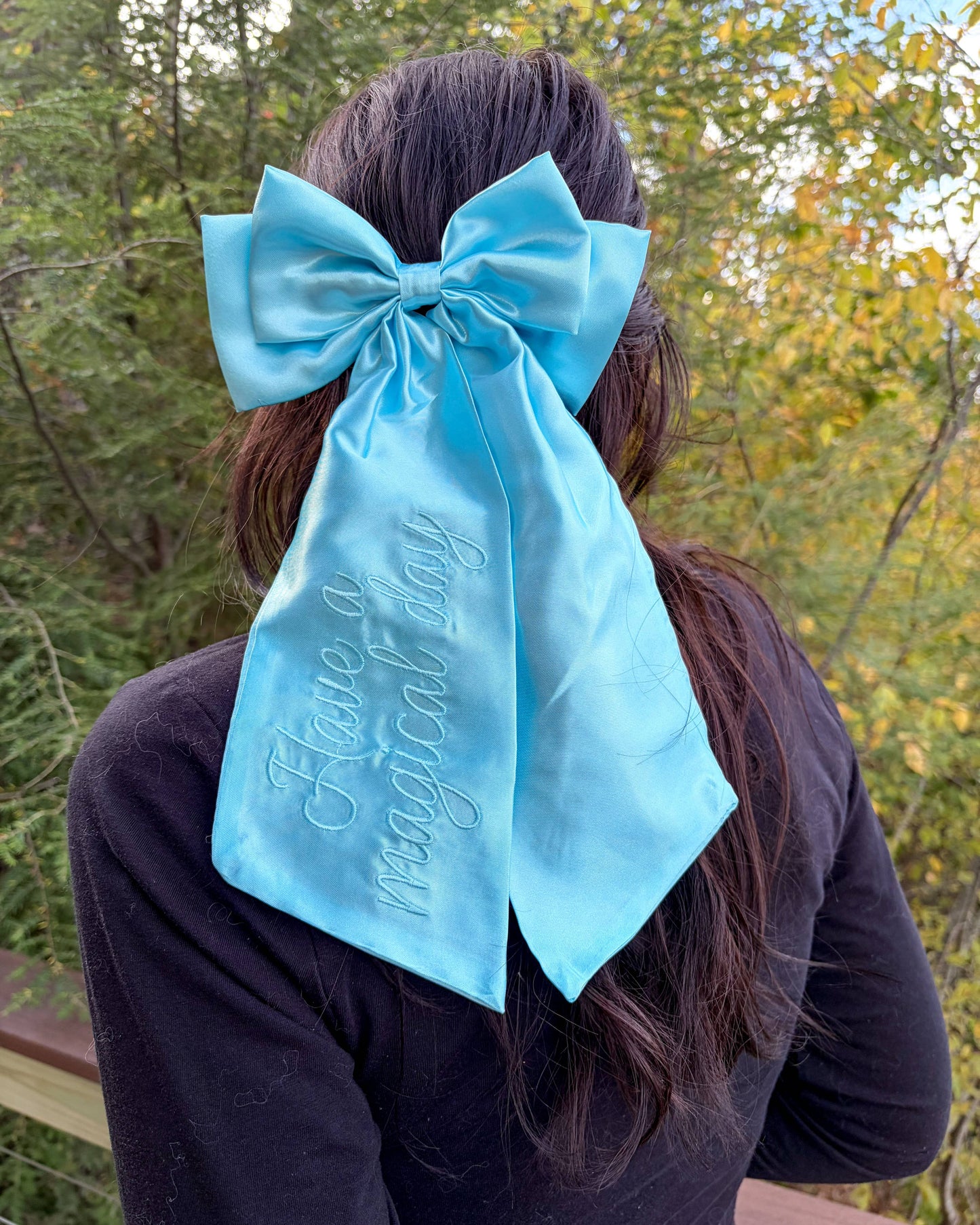 Magical Day Satin Hair Bow Clip | Embroidered Accessory