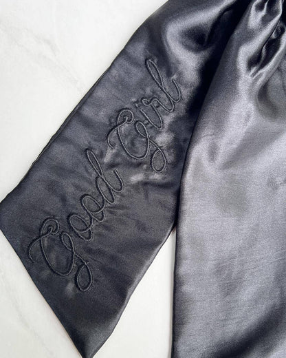 Good Girl Hair Bow Clip | Dark Romance Embroidered Satin Bow