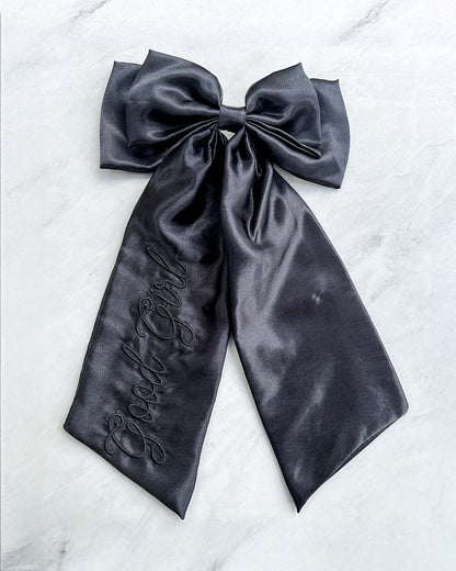 Good Girl Hair Bow Clip | Dark Romance Embroidered Satin Bow