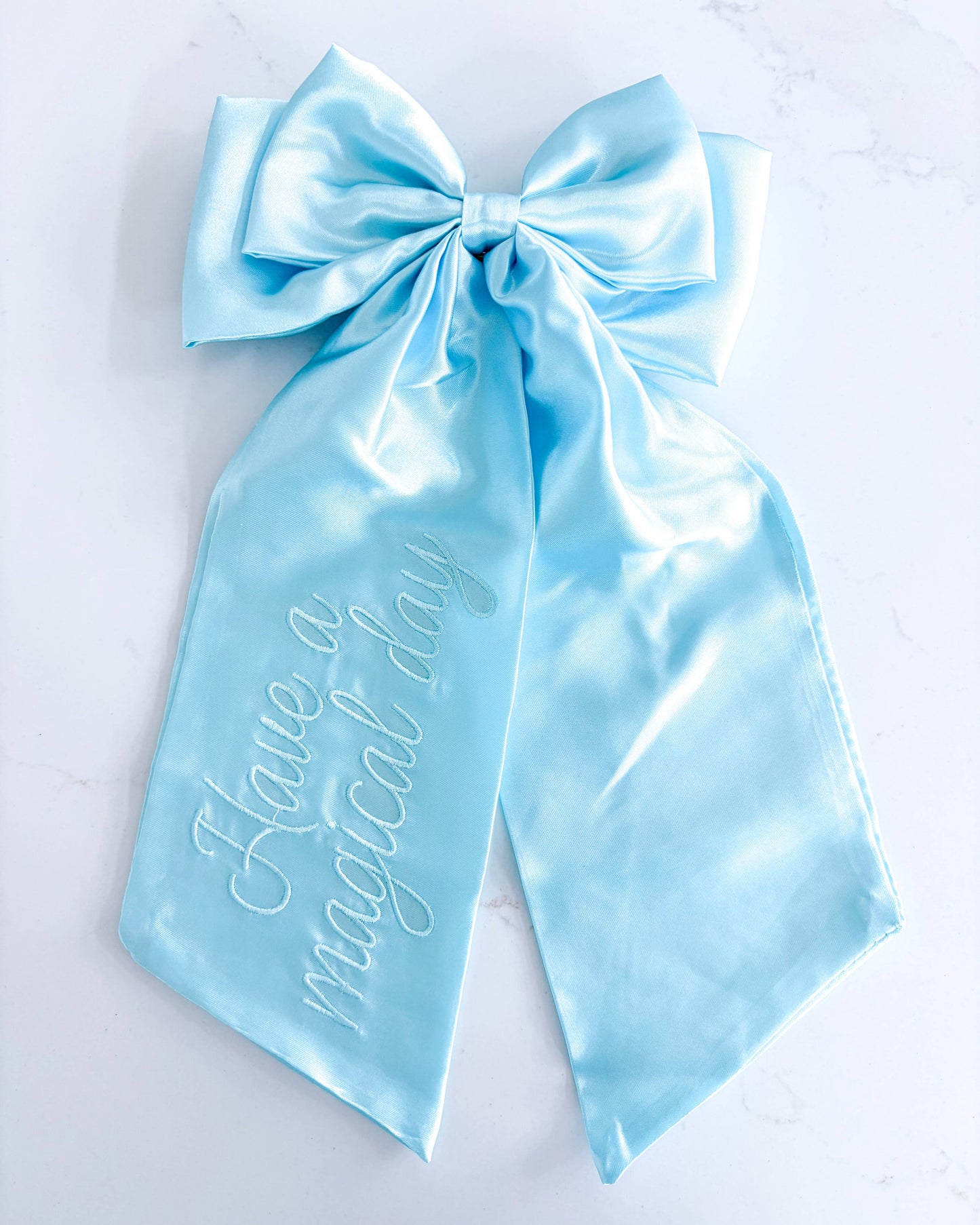Magical Day Satin Hair Bow Clip | Embroidered Accessory
