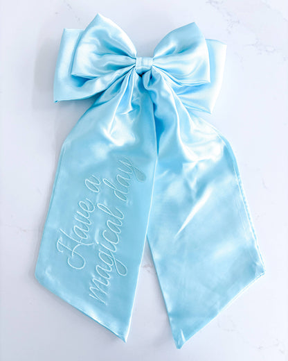 Magical Day Satin Hair Bow Clip | Embroidered Accessory