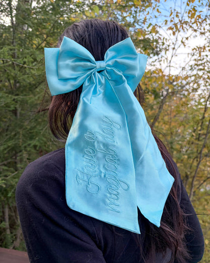 Magical Day Satin Hair Bow Clip | Embroidered Accessory