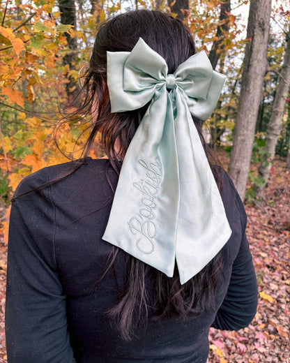 Bookish Hair Bow Clip | Embroidered Satin Bow