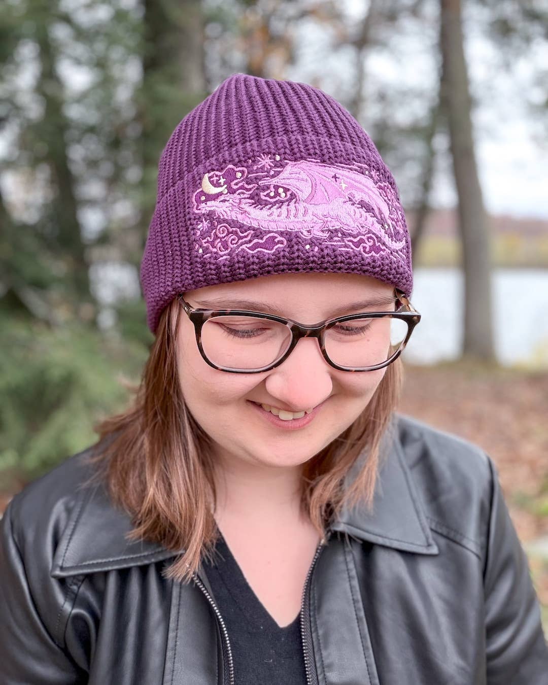Dragon Embroidered Rib Knit Beanie Hat | Fantasy Clothing