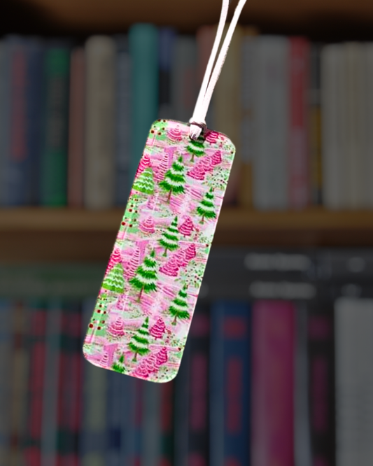 Pink Christmas Trees Acrylic Mini Bookmark
