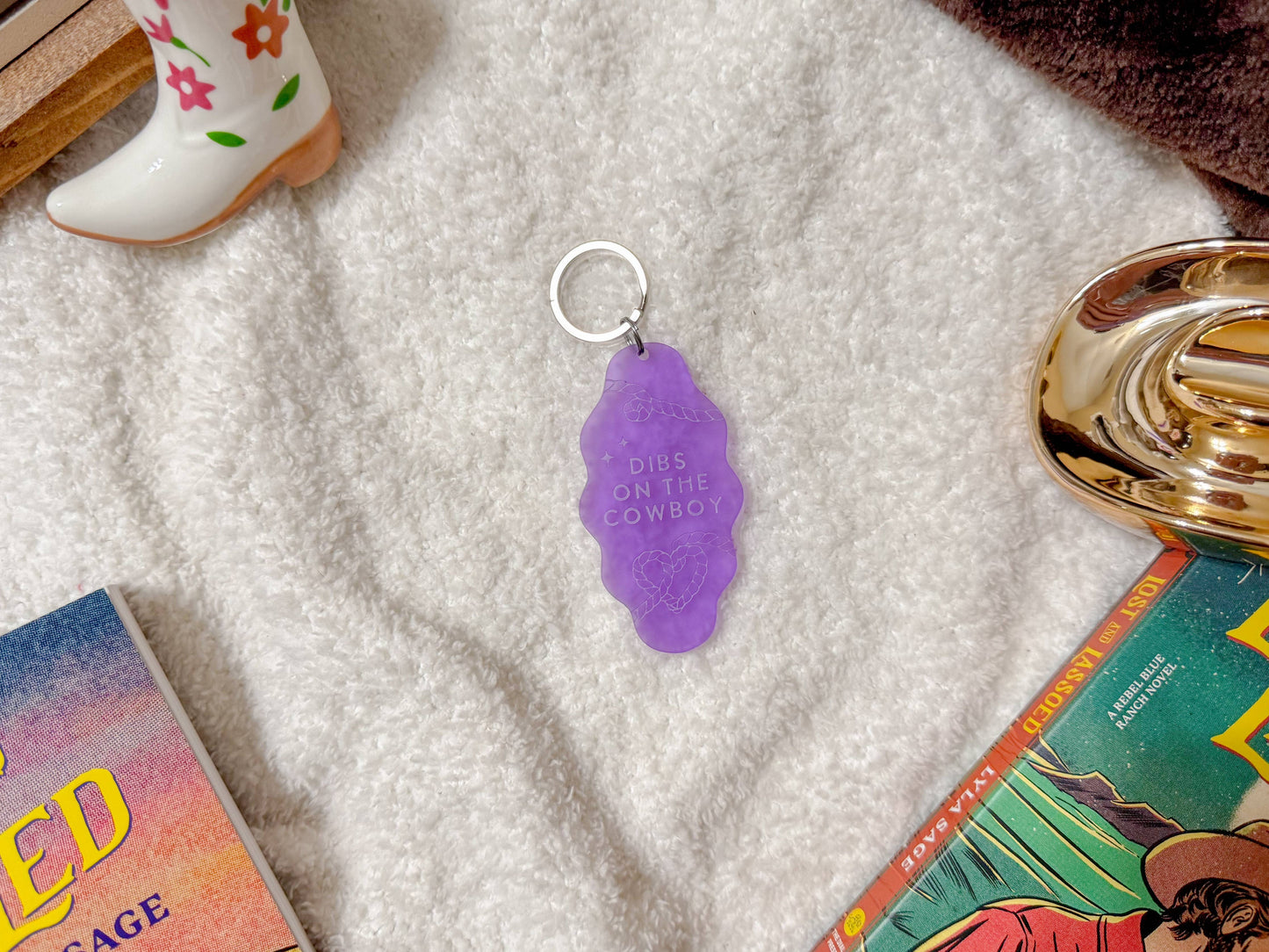 Dibs on the Cowboy - Purple Acrylic Keychain