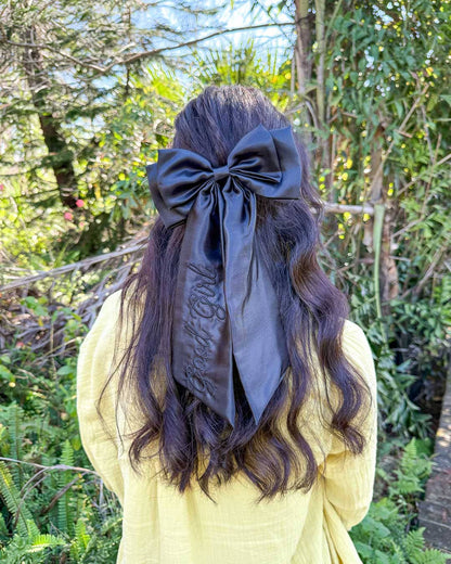 Good Girl Hair Bow Clip | Dark Romance Embroidered Satin Bow