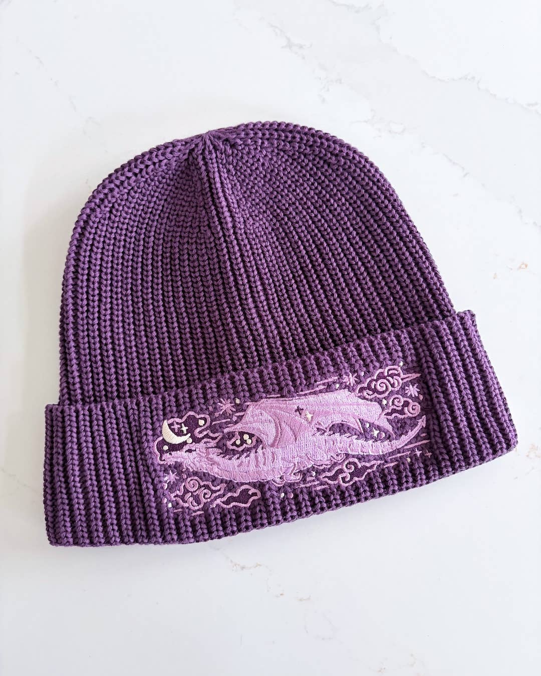 Dragon Embroidered Rib Knit Beanie Hat | Fantasy Clothing