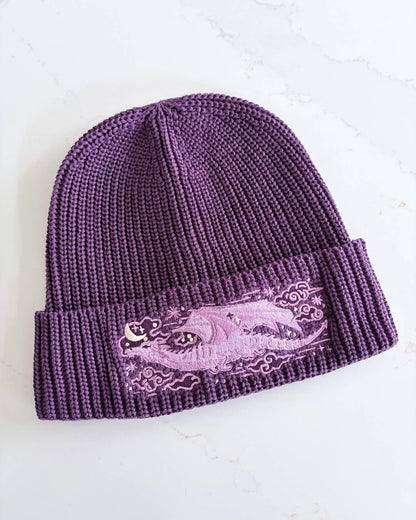 Dragon Embroidered Rib Knit Beanie Hat | Fantasy Clothing
