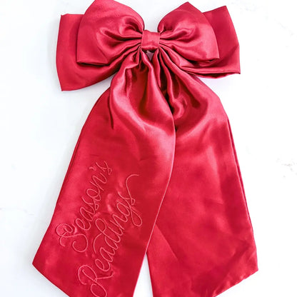 Season's Readings Hair Bow Clip | Bookish Holiday Satin Bow