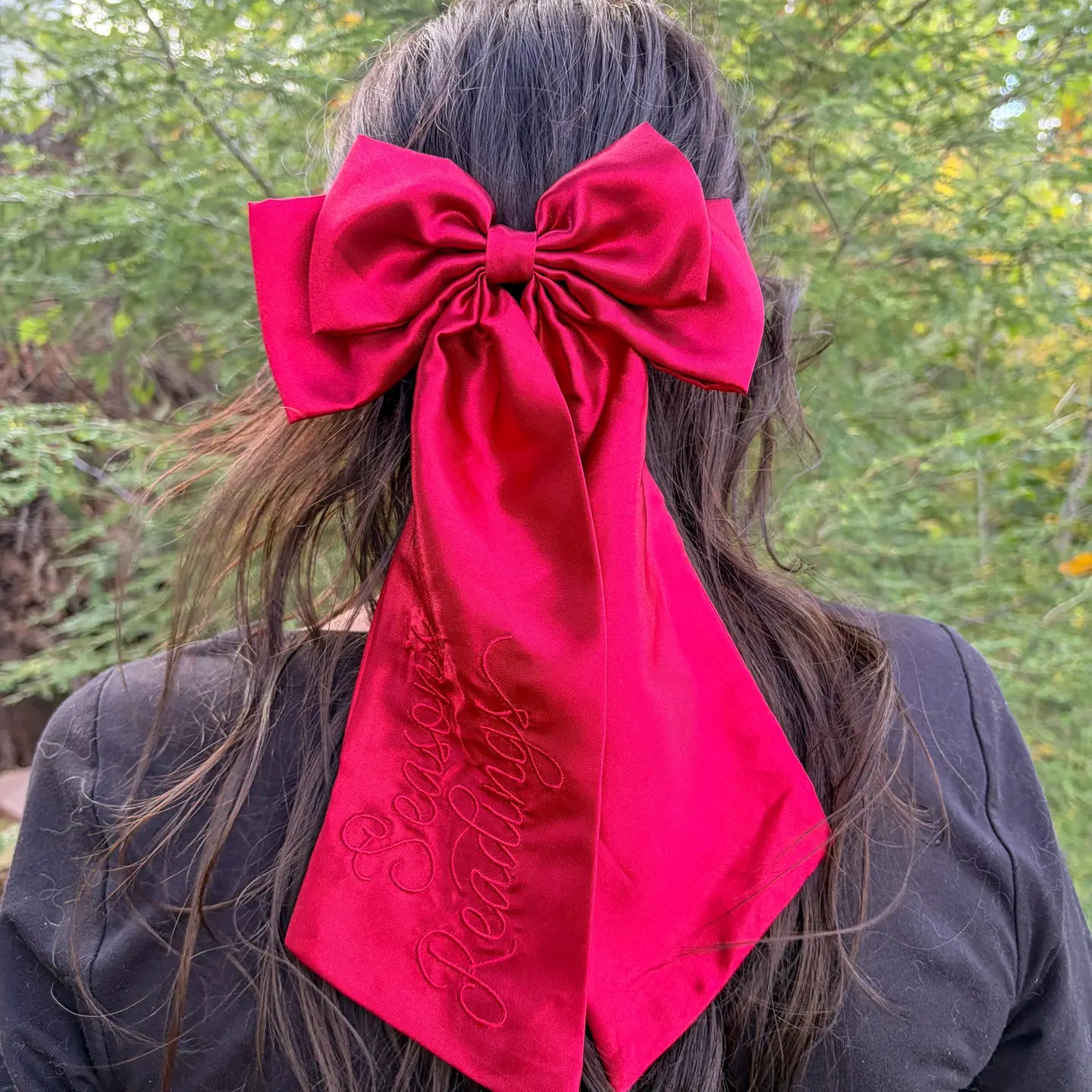 Season's Readings Hair Bow Clip | Bookish Holiday Satin Bow