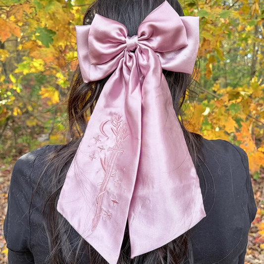 Sword Hair Bow Clip | Embroidered Bookish Satin Bow